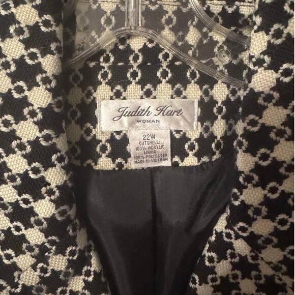 Judith Hart Black Ivory Knee-Length Coat 22W Fully Lined - Picture 3 of 6